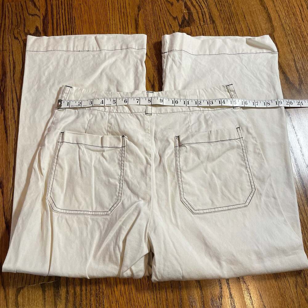 Maeve The Colette Wide-Leg Crop Pants White with Contrast Stitching - Picture 3 of 5